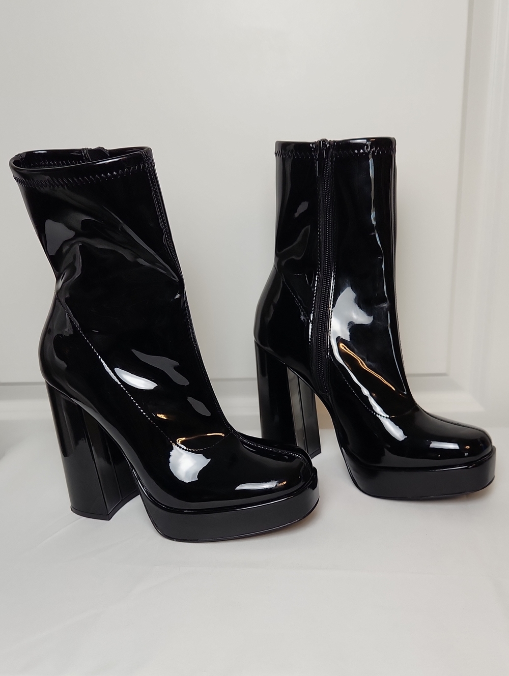Black Patent Platform Ankle Boots Size 8